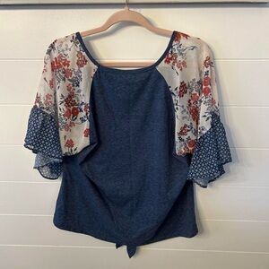 Floral Sleeve Navy Women's Top